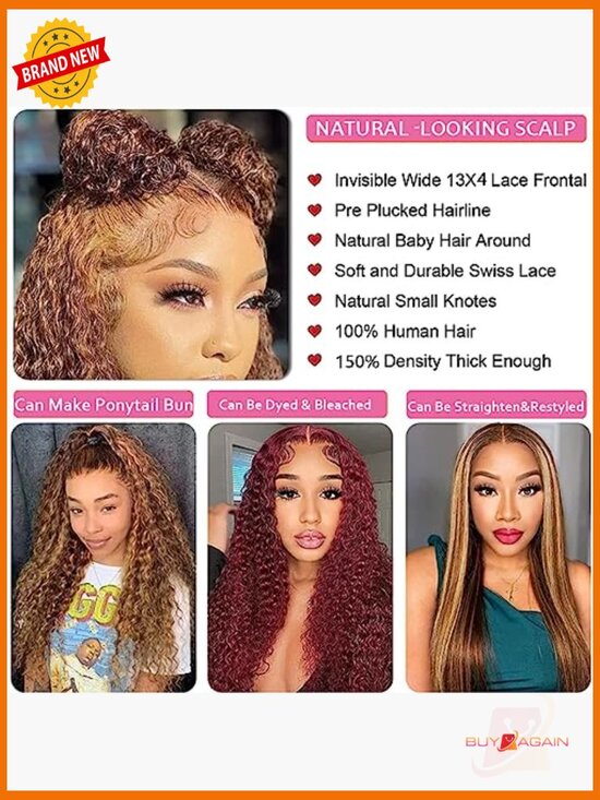 28 Inch Highlight Ombre Lace Front Wig Human Hair 13x4 HD Deep Wave 180 Density